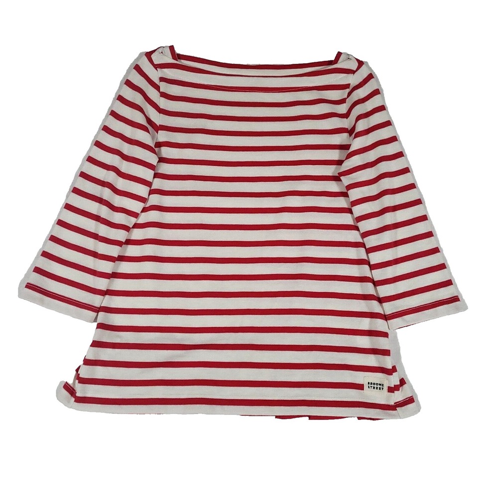 Kate Spade Striped Ruffle Hem Top S Broome Street Red Boat Neck nautical preppy